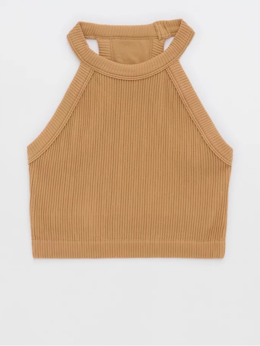 aerie Ribbed Halter Crop Top - Camel Tan